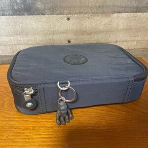 Kipling Black Brush/Pencil Case 9x6.5” with Monkey Charm